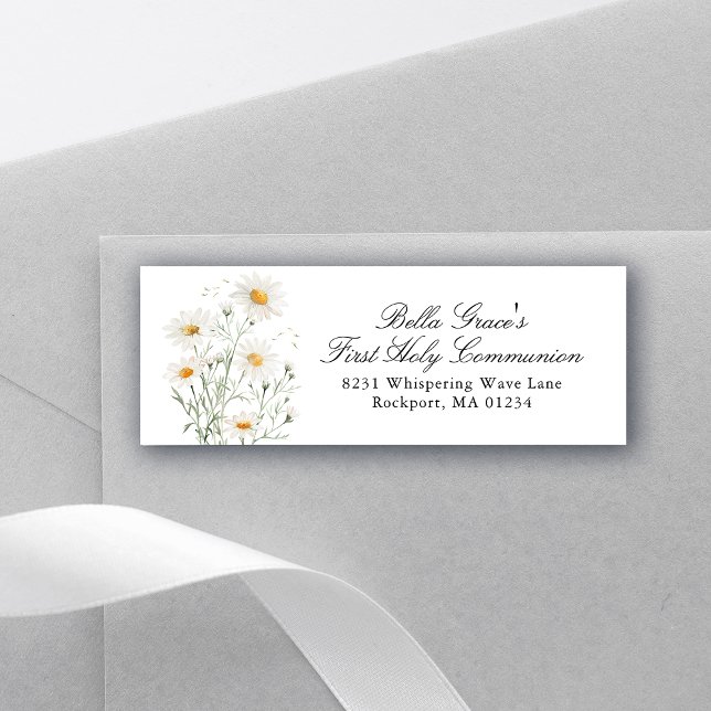 First Holy Communion White Daisy Return Address Label (Creator Uploaded)
