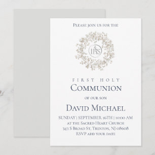 First Holy Communion white wreath Invitation