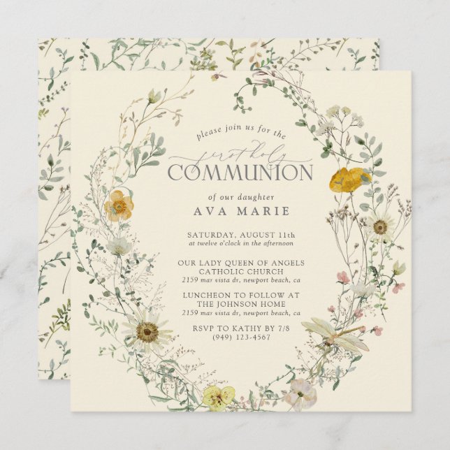 First Holy Communion Wildflower Summer Fall Invitation (Front/Back)