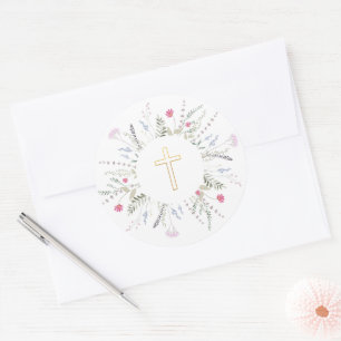 First Holy Communion wildflowers frame  Classic Round Sticker
