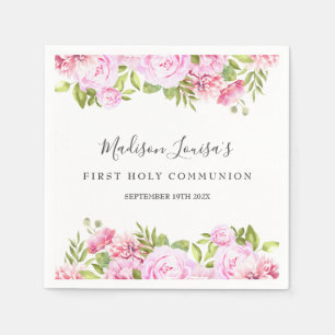 First Holy Communion Woodland Rose Floral  Napkin