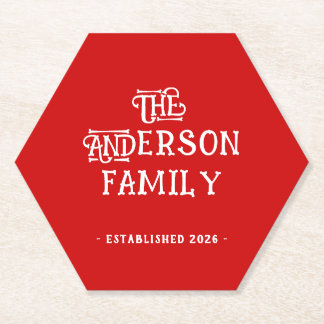 First Home Housewarming Typography Year Red White  Paper Coaster