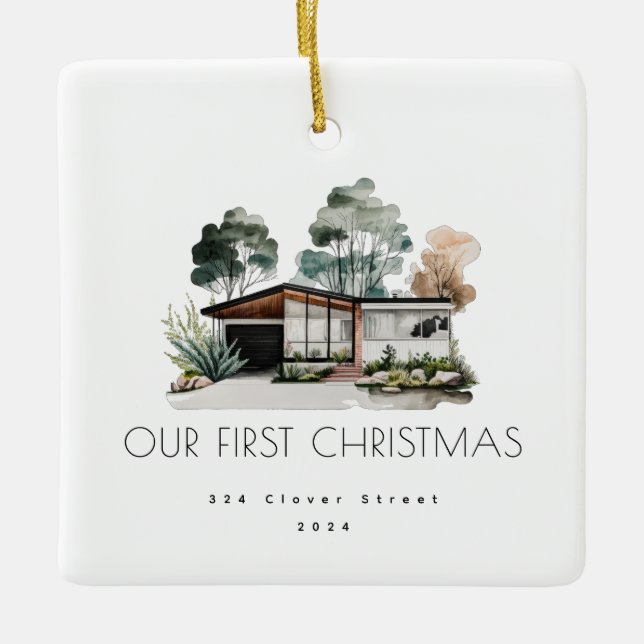 First Home Mid-Century Modern Christmas Ornament  (Front)