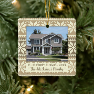 First Home Snowflake Sweater Photo Personalised Ceramic Ornament