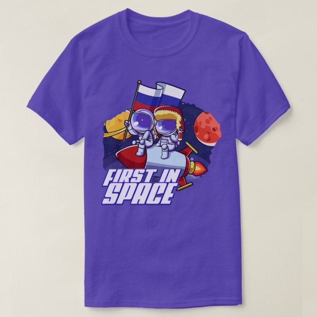 First In Space Russian Soviet Cosmonaut Space Trav T-Shirt (Design Front)