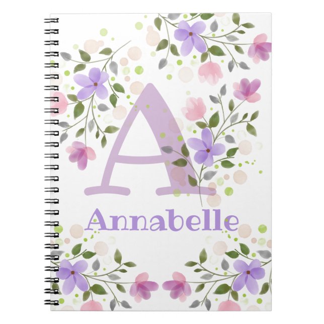 First Initial Plus Name Annabelle with Flowers Notebook (Front)