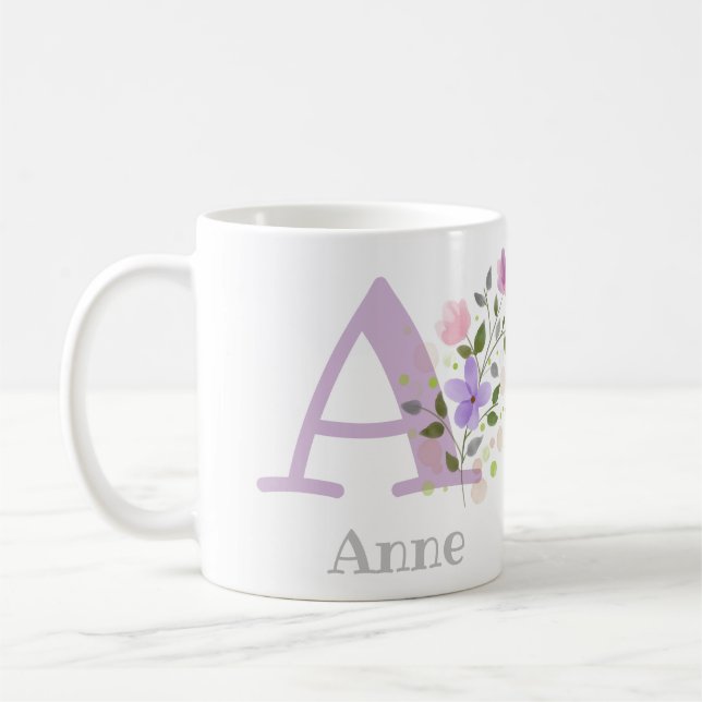 First Initial Plus Name Anne with Flowers Coffee Mug (Left)