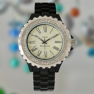 First Initial Plus Name Anne with Flowers Watch