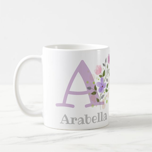 First Initial Plus Name Arabella Floral Coffee Mug (Left)