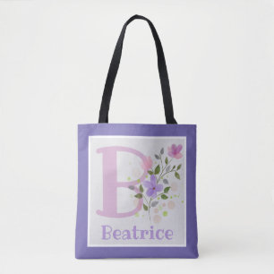 First Initial Plus Name Beatrice with Flowers Tote Bag