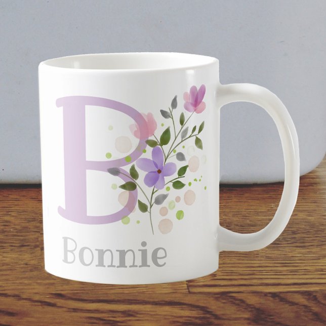 First Initial Plus Name Bonnie with Flowers Coffee Mug (Creator Uploaded)