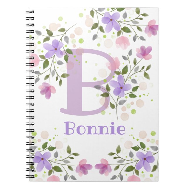 First Initial Plus Name Bonnie with Flowers Notebook (Front)