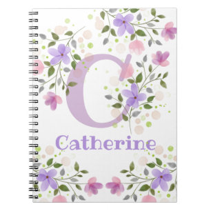 First Initial Plus Name Catherine with Flowers Notebook