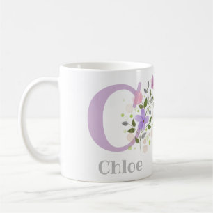First Initial Plus Name Chloe with Flowers Coffee Mug