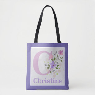 First Initial Plus Name Christine with Flowers Tote Bag