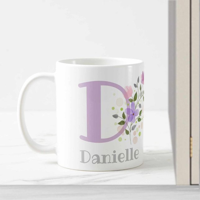 First Initial Plus Name Danielle with Flowers Coffee Mug (Creator Uploaded)