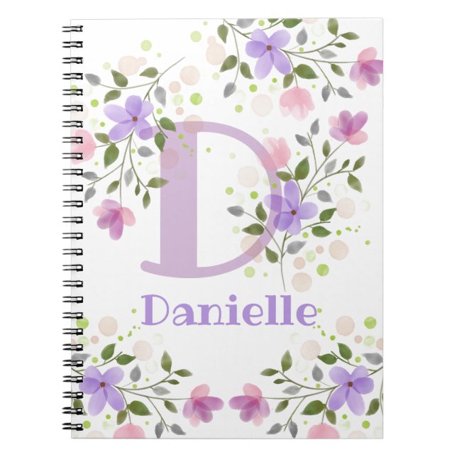 First Initial Plus Name Danielle with Flowers Notebook (Front)