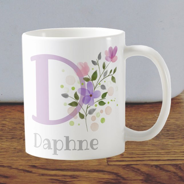 First Initial Plus Name Daphne. Floral Design Coffee Mug (Creator Uploaded)