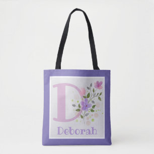 First Initial Plus Name Deborah with Flowers Tote Bag