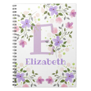 First Initial Plus Name Elizabeth with Flowers Notebook