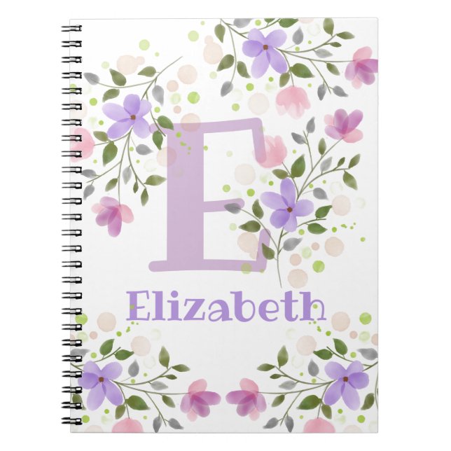 First Initial Plus Name Elizabeth with Flowers Notebook (Front)