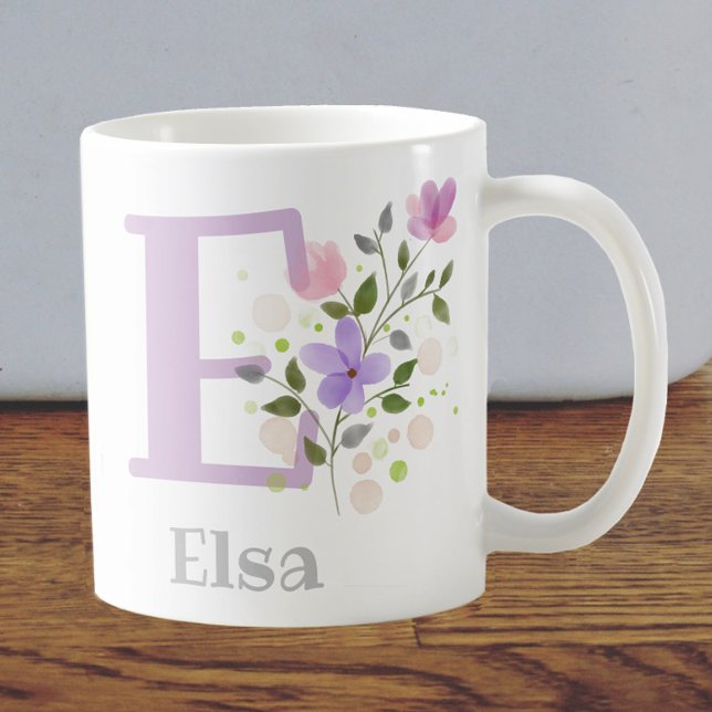 First Initial Plus Name Elsa with Flowers Coffee Mug (Creator Uploaded)
