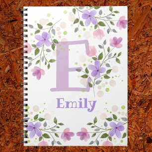 First Initial Plus Name Emily with Flowers Notebook