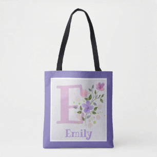 First Initial Plus Name Emily with Flowers Tote Bag