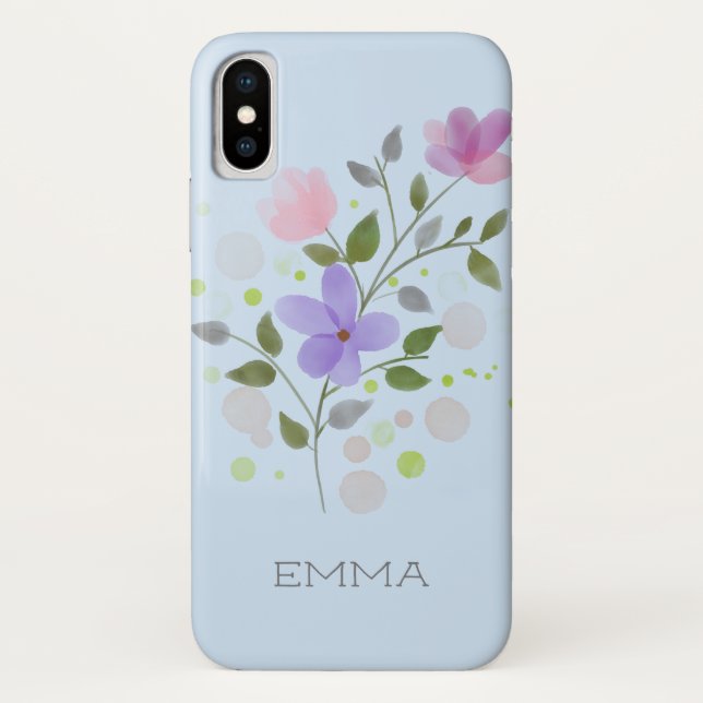 First Initial Plus Name Emma with Flowers Case-Mate iPhone Case (Back)