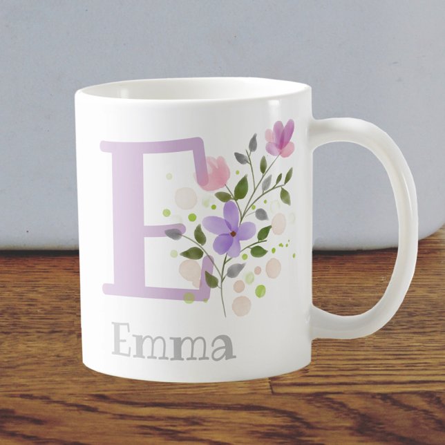 First Initial Plus Name Emma with Flowers Coffee Mug (Creator Uploaded)