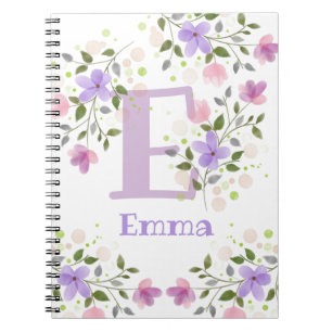 First Initial Plus Name Emma with Flowers Notebook