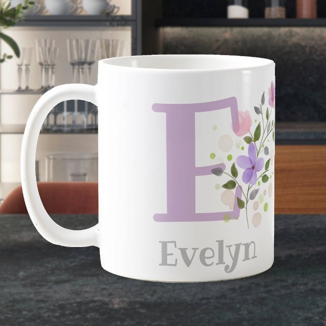 First Initial Plus Name Evelyn with Flowers Coffee Mug (Creator Uploaded)