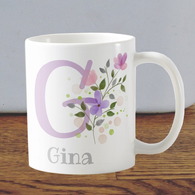 First Initial Plus Name Gina with Flowers Coffee Mug (Creator Uploaded)