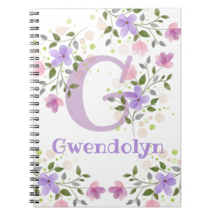 First Initial Plus Name Gwendolyn with Flowers Notebook
