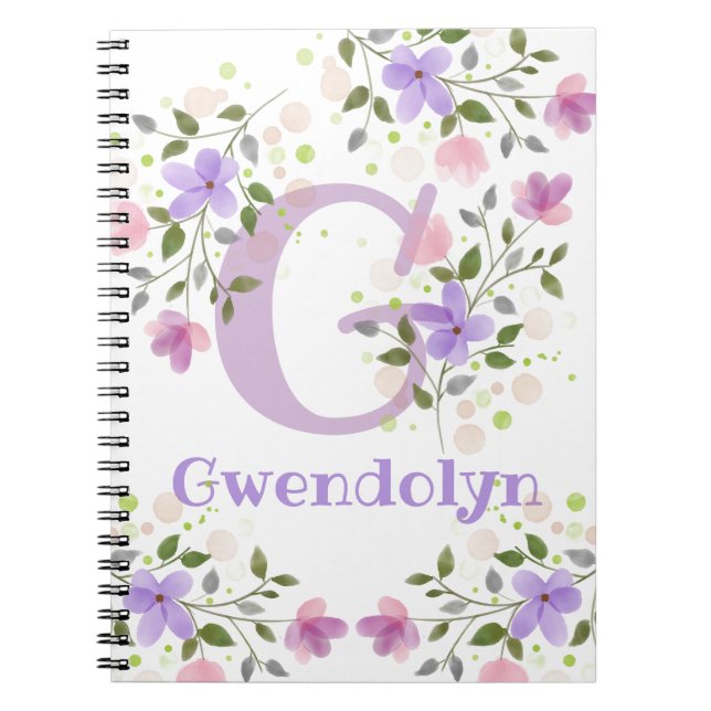 First Initial Plus Name Gwendolyn with Flowers Notebook (Front)