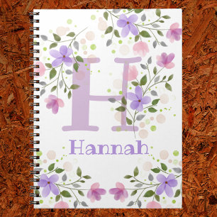 First Initial Plus Name Hannah with Flowers Notebook