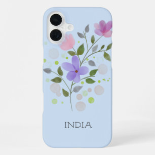 First Initial Plus Name India with Flowers iPhone 16 Plus Case
