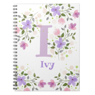 First Initial Plus Name Ivy with Flowers Notebook