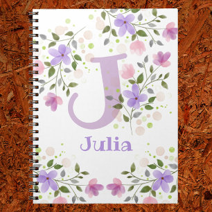First Initial Plus Name Julia with Flowers Notebook