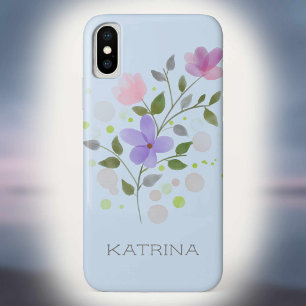First Initial Plus Name Katrina with Flowers iPhone X Case