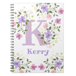First Initial Plus Name Kerry with Flowers Notebook