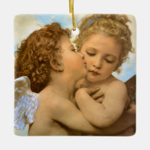 First Kiss (angel detail) by Bouguereau Ceramic Ornament