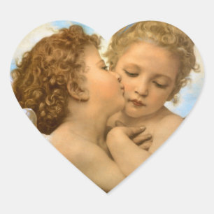 First Kiss (angel detail) by Bouguereau Heart Sticker