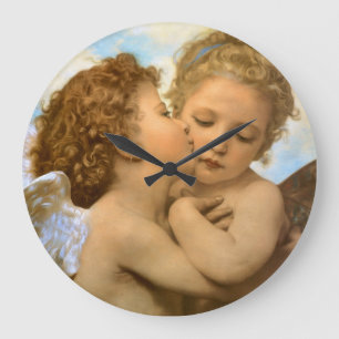 First Kiss (angel detail) by Bouguereau Large Clock