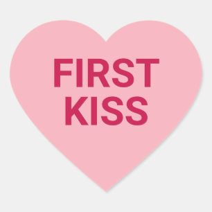 First kiss pink cute Valentine's Day conversation Heart Sticker