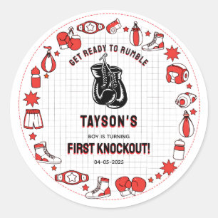 First Knockout Boxing 1st Birthday – Fun Kids Classic Round Sticker