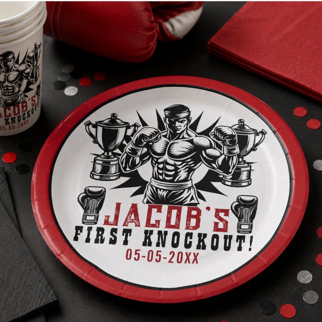 First Knockout Boxing Birthday Party Paper Plate (First Knockout Boxing Birthday Party Paper Plates)