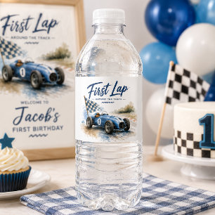 First Lap Around the Track   1st Birthday   ONE Water Bottle Label