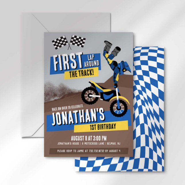 First Lap Around the Track Dirt Bike Birthday Invitation (Creator Uploaded)