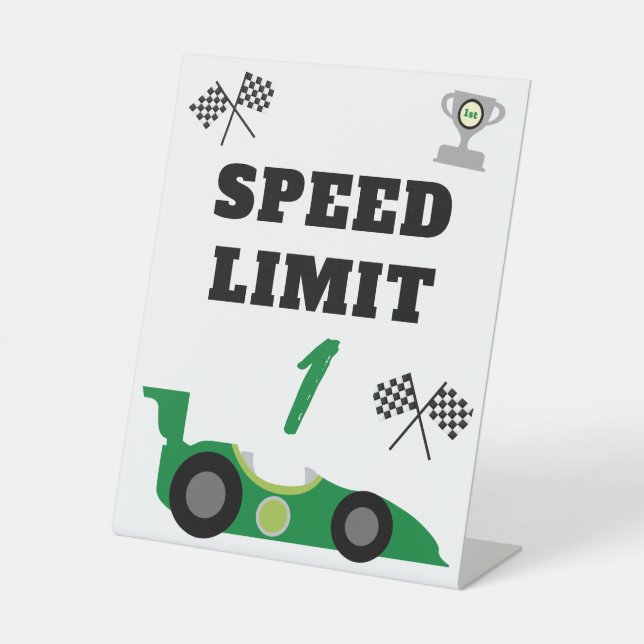 First Lap Around the Track, Kids' Birthday Party Pedestal Sign (Front)